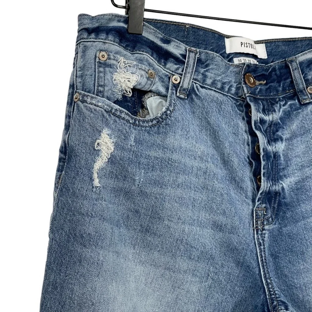Pistola Distressed Patched High Rise Jeans Light Wash Size 30